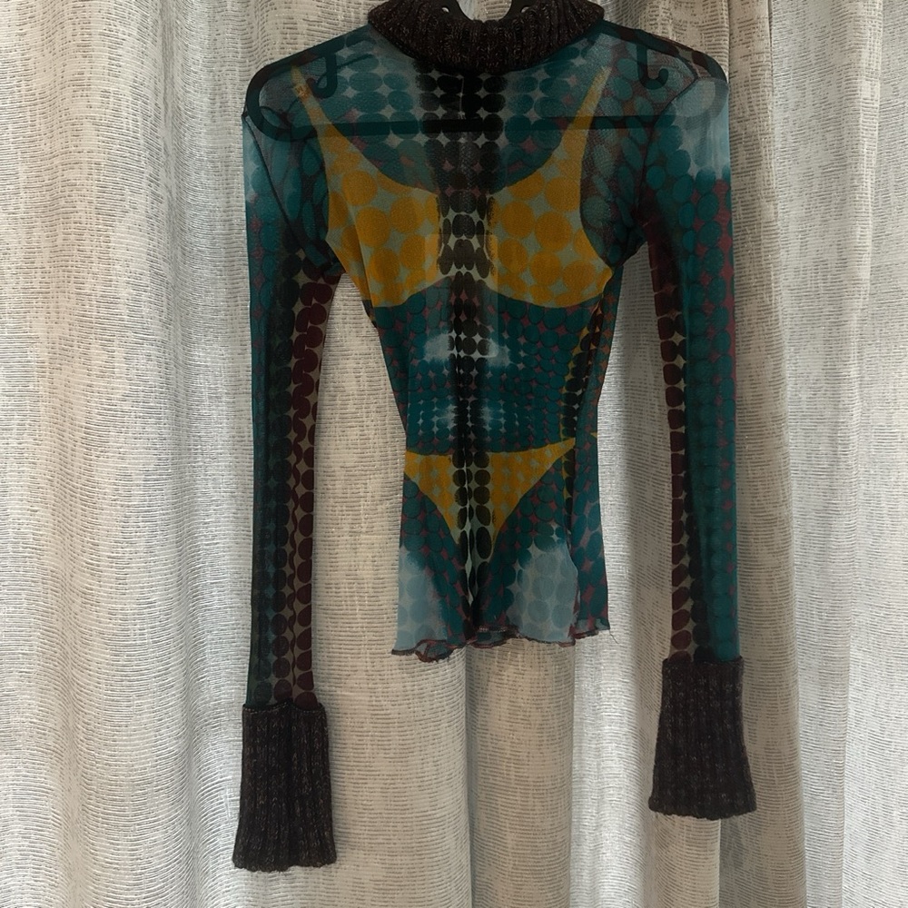 Jean Paul Gaultier F/W 1995 Runway Cyber Dot Mesh and Knitted Top Turtle Neck M